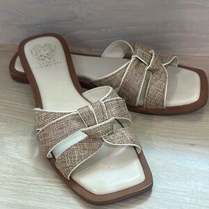 Vince Camuto Beige Woven Slide Sandals